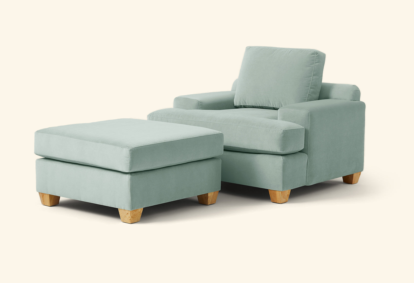 Photo of Burke Chair + Ottoman in Classic/Brushed Velvet Mist